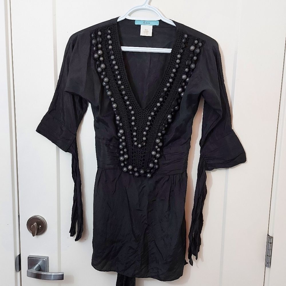 MARCIANO Silk Blend Beaded Blouse